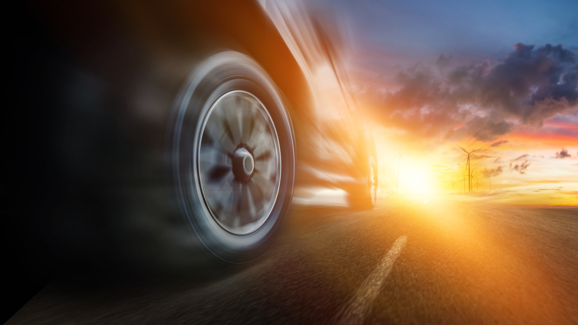 Speeding,Car,With,Natural,Energy,Technology.,Low,Angle,Side,View